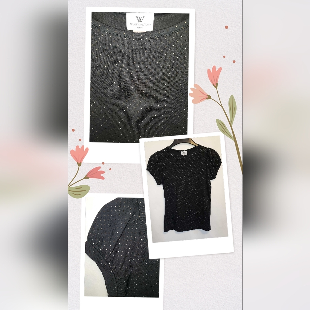 Women's Black With Gold Polka Dot Studs Top